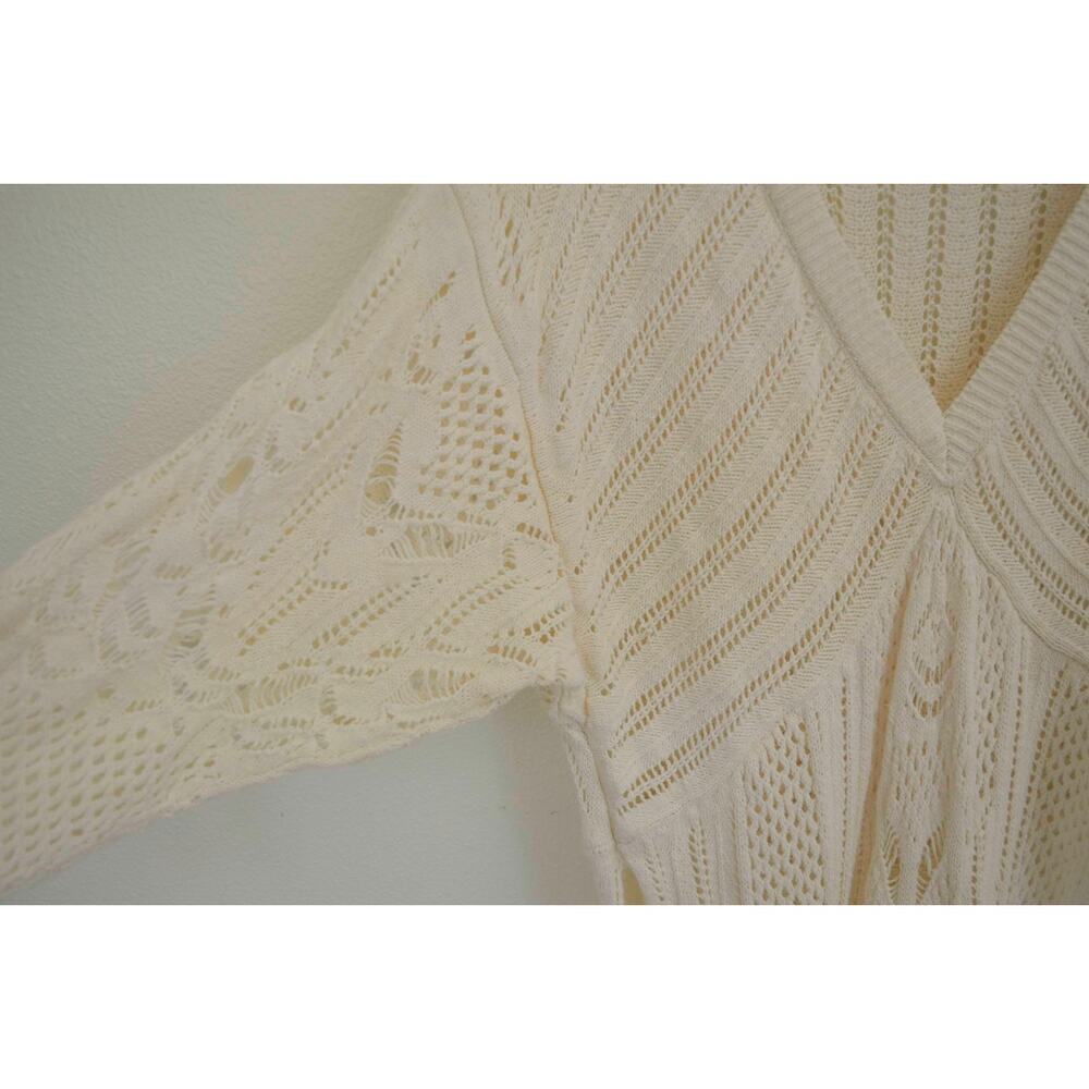 Anthropologie Open-Stitch Side-Slit Tunic Sweater Dress Duster Ivory M - Picture 8 of 11